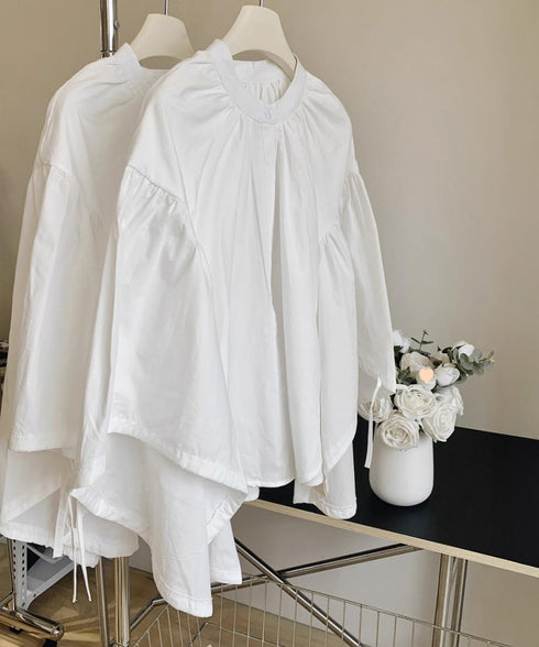 ランタンスリーブシャツブラウスレディース ぽわん袖ブラウス きれいめ ドロップショルダートップス着やせ 大人可愛い スキッパーシャツおしゃれ 韓国風春夏服ゆったり 2DAIWEI-004